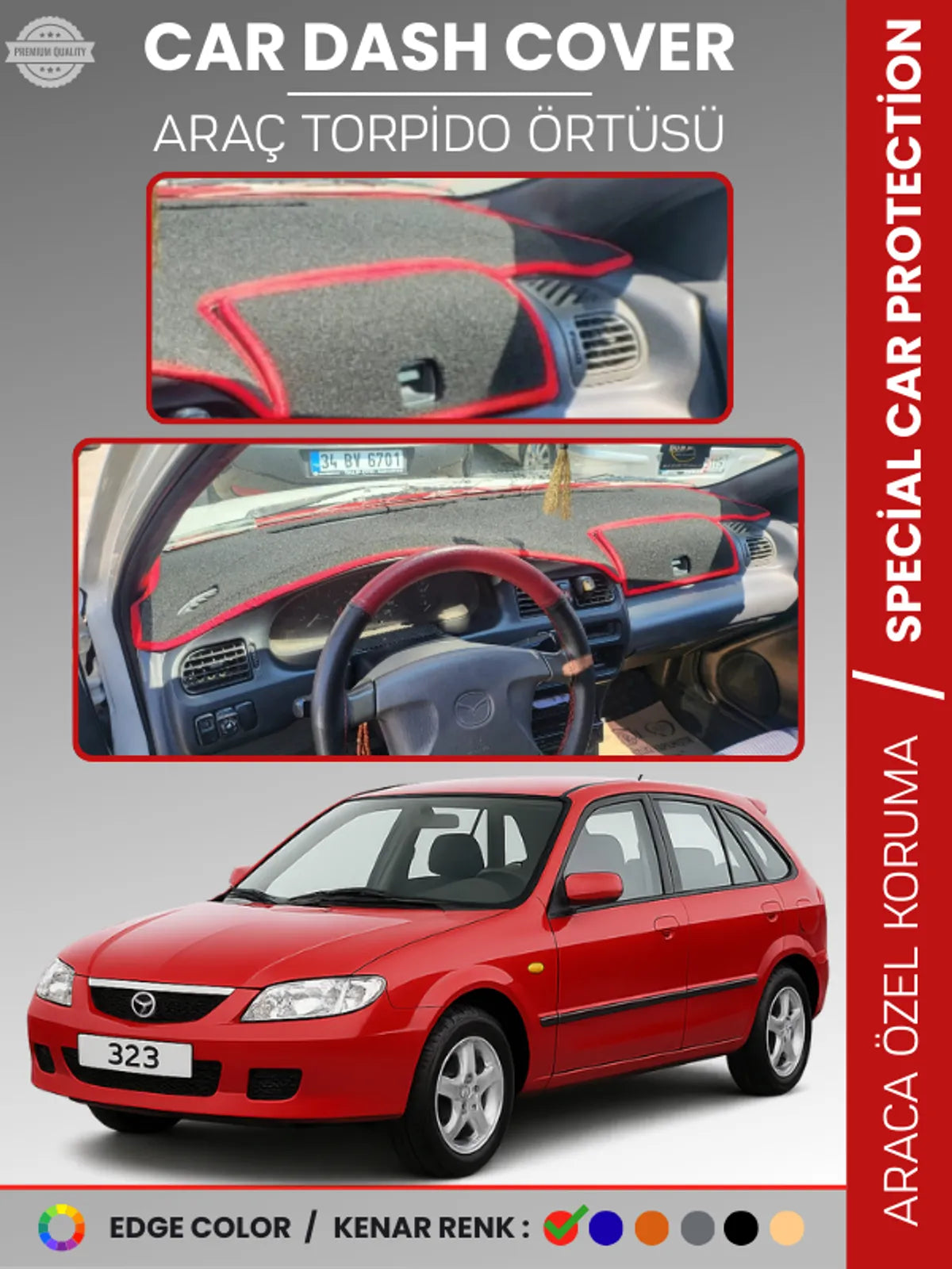 MAZDA 323 BJ HATCHBACK KAPAKLI (1998-2003) Uyumlu Torpido Örtüsü Araca Özel Ön Göğüs Koruma