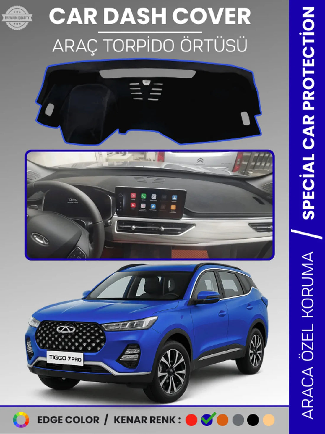 Chery Tiggo 7 Pro (2020+) Uyumlu Torpido Örtüsü Araca Özel Ön Göğüs Koruma