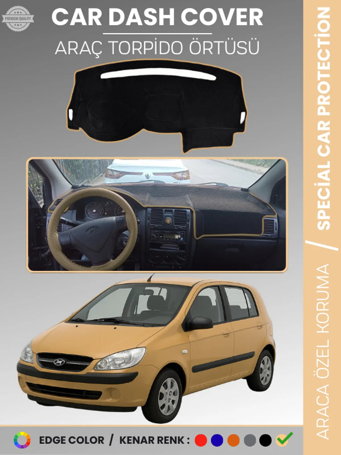 HYUNDAİ GETZ (2002-2011) Uyumlu Torpido Örtüsü Araca Özel Ön Göğüs Koruma