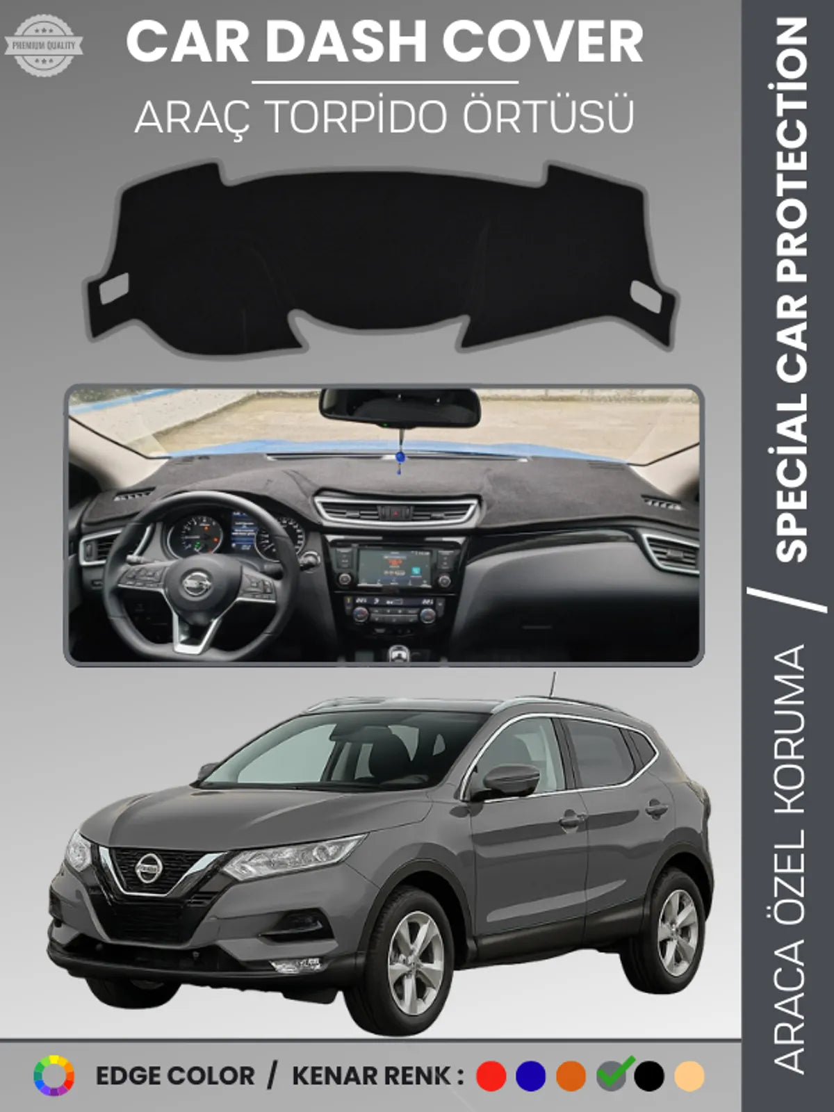 NİSSAN QASHQAİ J11 (2013-2020) Uyumlu Torpido Örtüsü Araca Özel Ön Göğüs Koruma