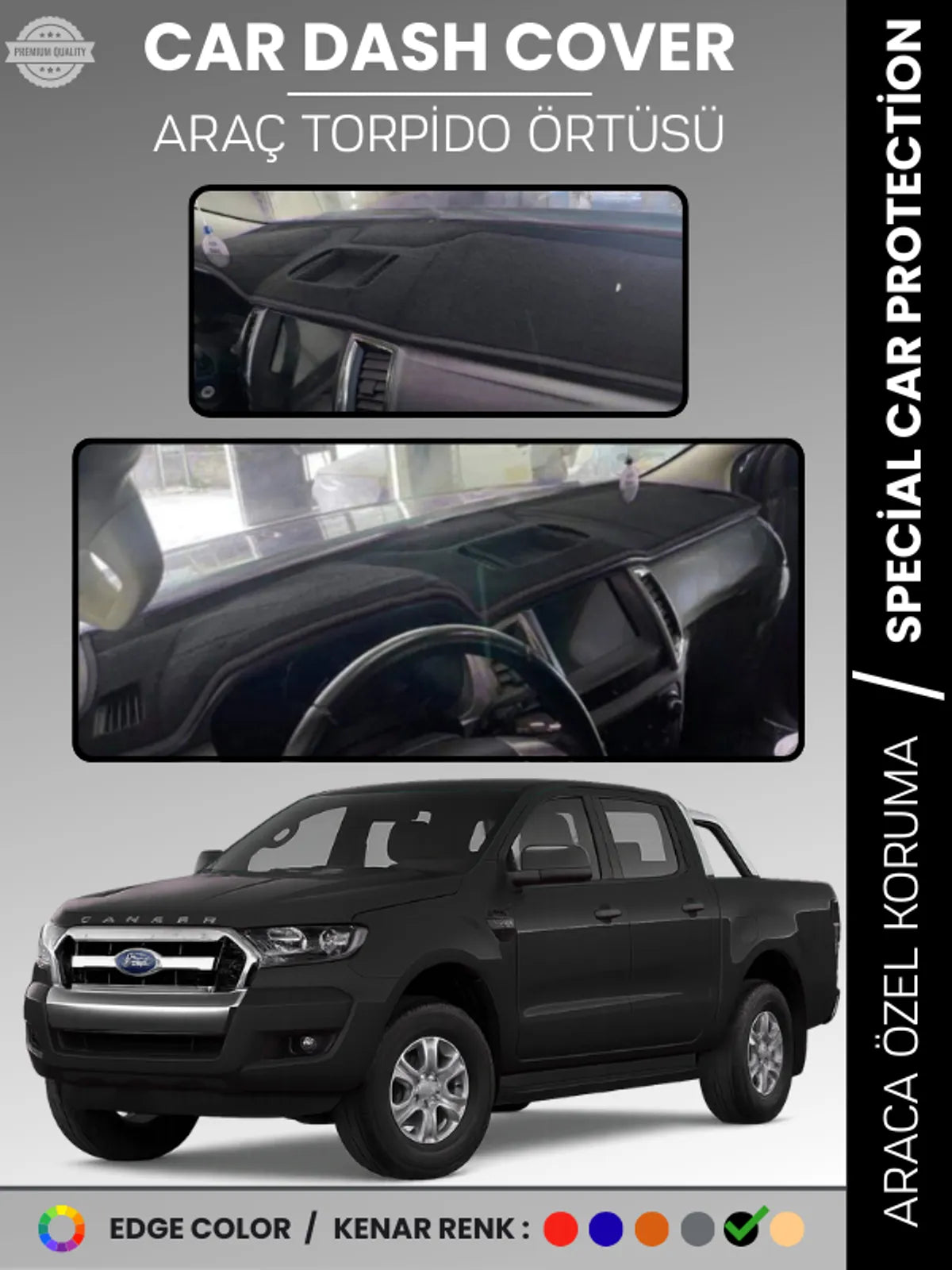 FORD RANGER (2018-2019) Uyumlu Torpido Örtüsü Araca Özel Ön Göğüs Koruma