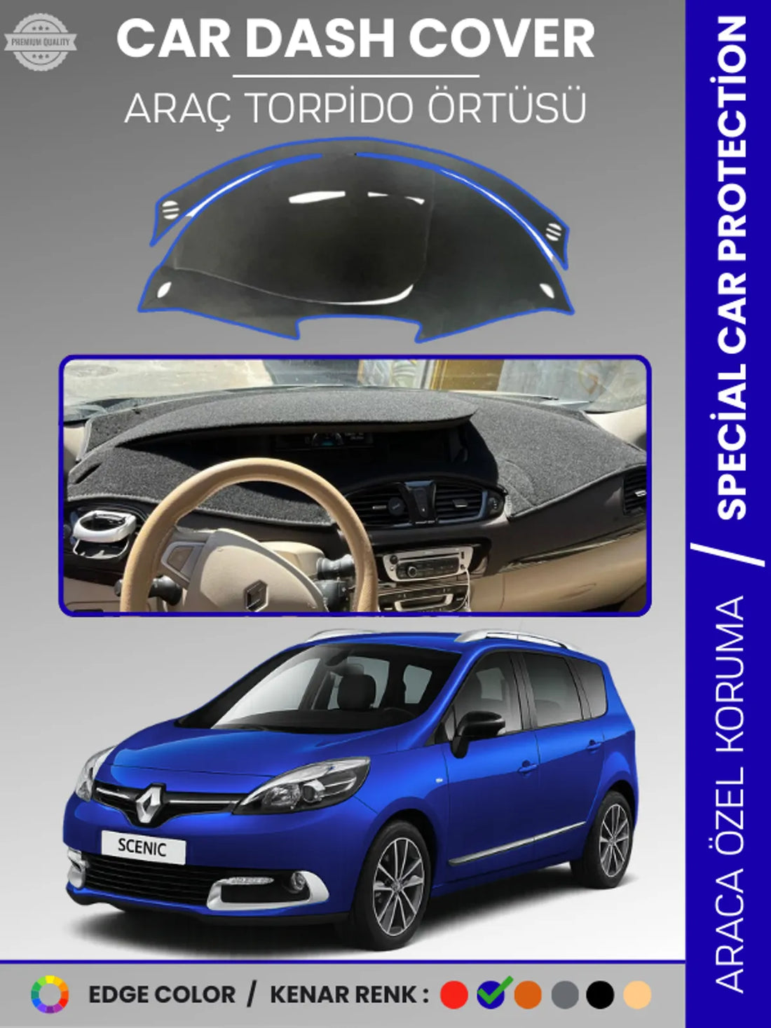 RENAULT SCENIC 3 (2009-2016) Uyumlu Torpido Örtüsü Araca Özel Ön Göğüs Koruma