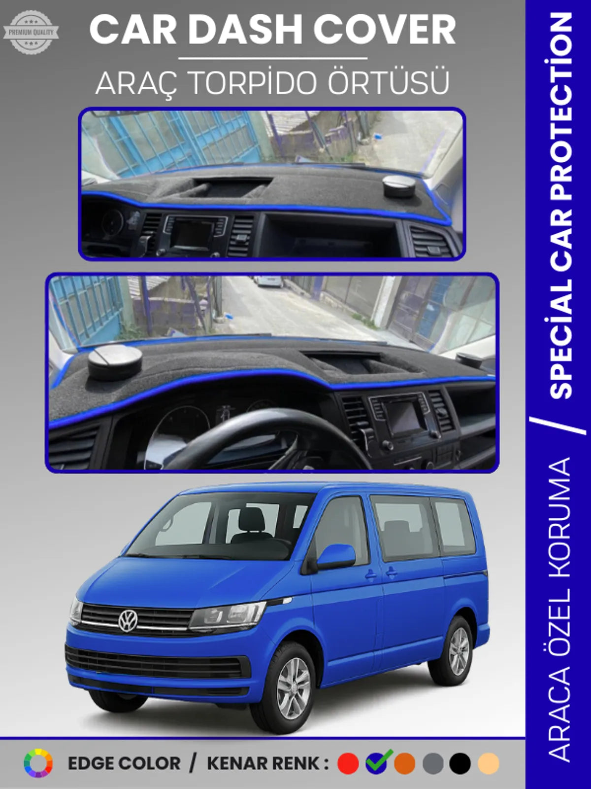 VOLKSWAGEN TRANSPORTER T6 (2015-2020) Uyumlu Torpido Örtüsü Araca Özel Ön Göğüs Koruma