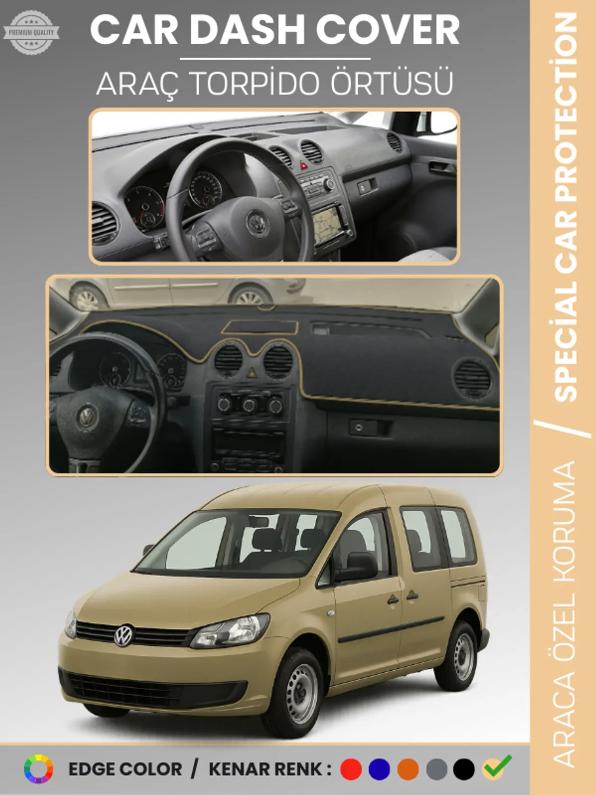 VOLKSWAGEN CADDY (2004-2015) Uyumlu Torpido Örtüsü Araca Özel Ön Göğüs Koruma