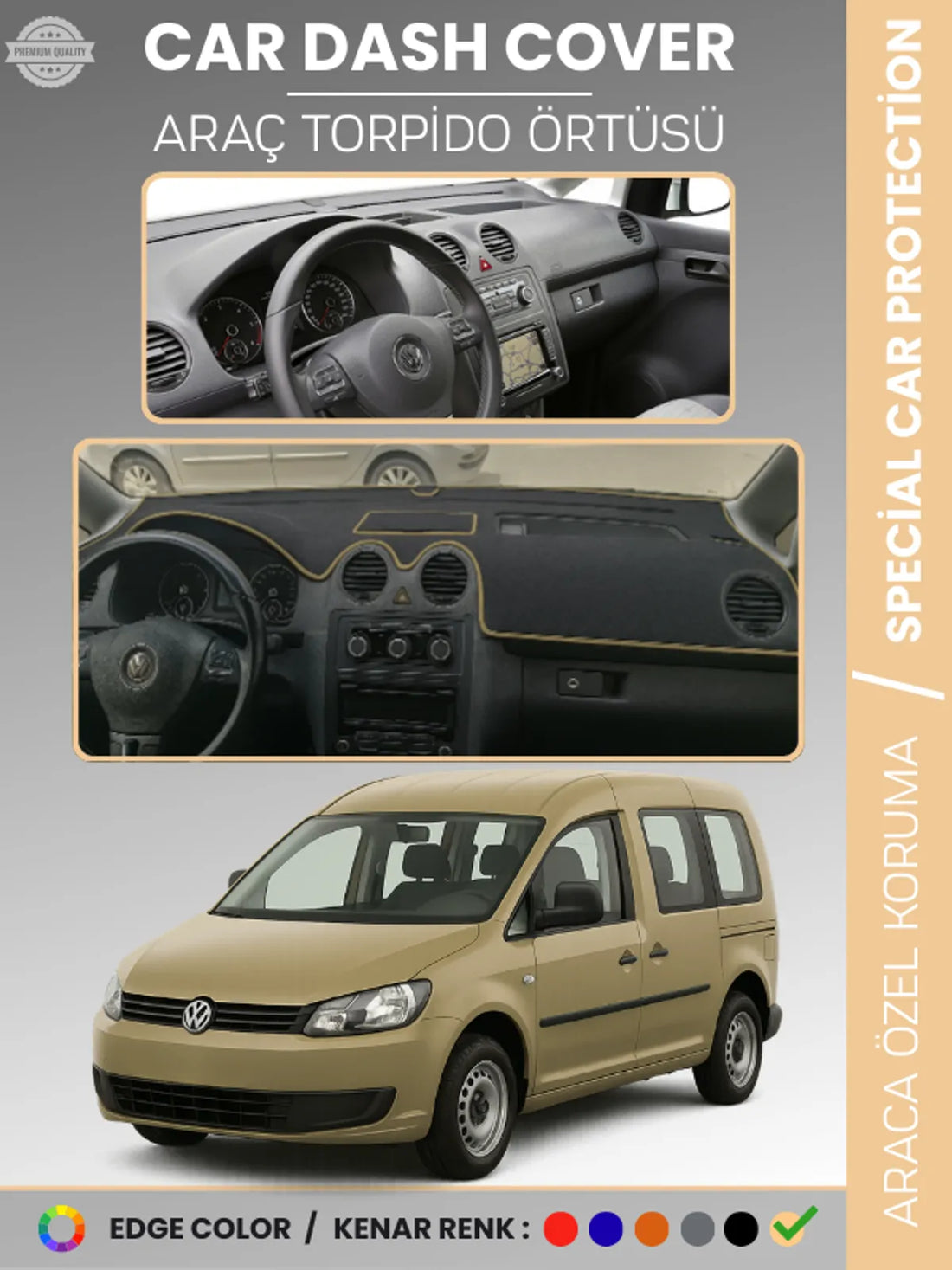 VOLKSWAGEN CADDY (2004-2015) Uyumlu Torpido Örtüsü Araca Özel Ön Göğüs Koruma
