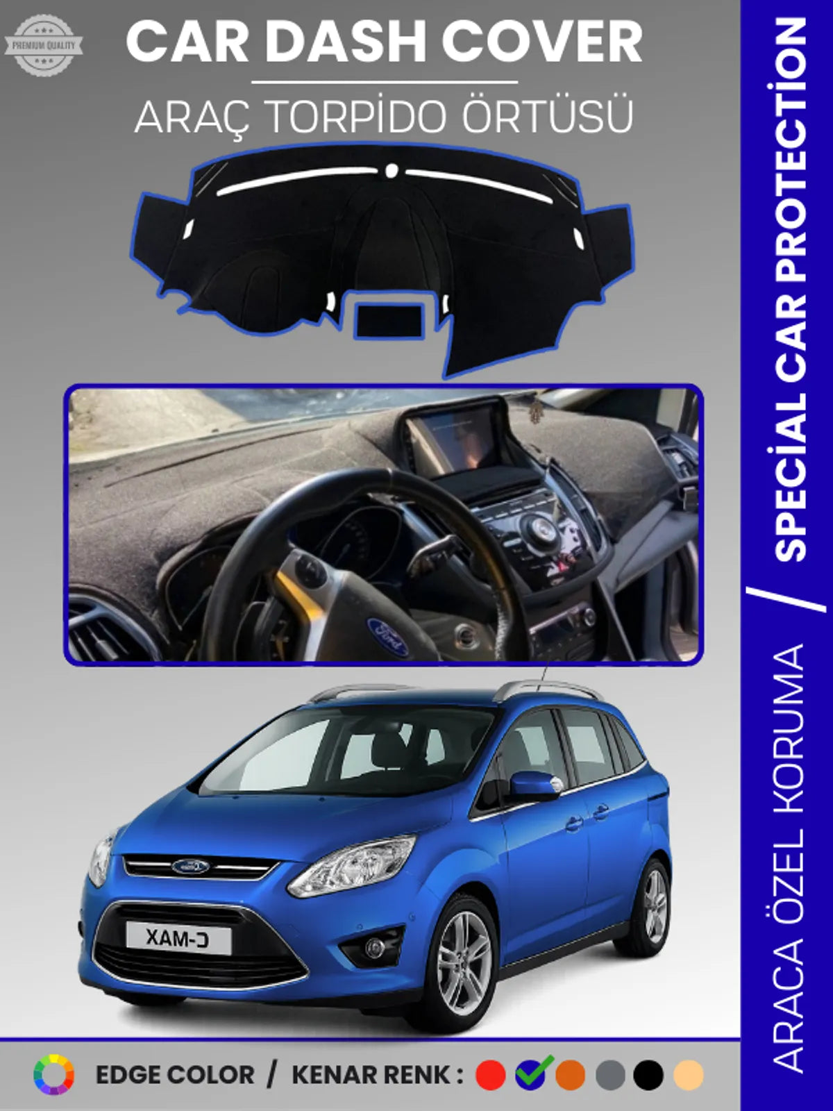FORD C-MAX DOUBLE EKRAN (2010-2014) Uyumlu Torpido Örtüsü Araca Özel Ön Göğüs Koruma