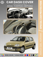 RENAULT CLIO 2 EKRANLI + ÇUKURLU (2001-2012) Uyumlu Torpido Örtüsü Araca Özel Ön Göğüs Koruma