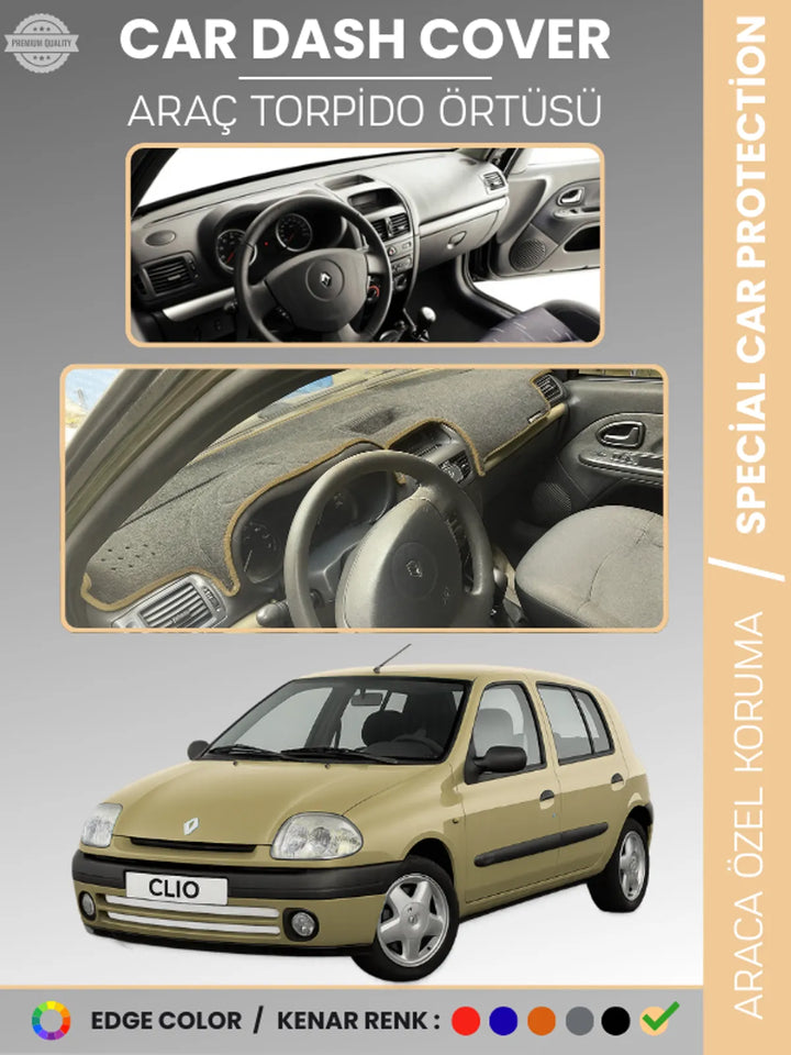 RENAULT CLIO 2 EKRANLI + ÇUKURLU (2001-2012) Uyumlu Torpido Örtüsü Araca Özel Ön Göğüs Koruma