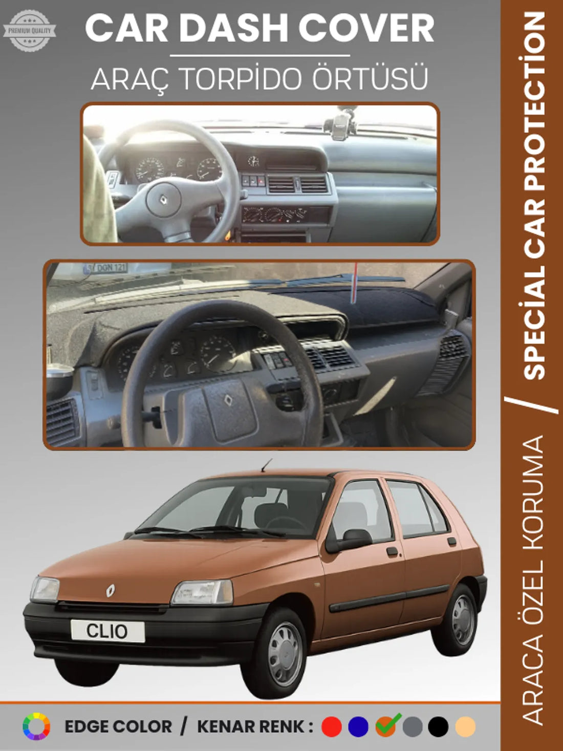 RENAULT CLIO 1 (1994-1998) Uyumlu Torpido Örtüsü Araca Özel Ön Göğüs Koruma