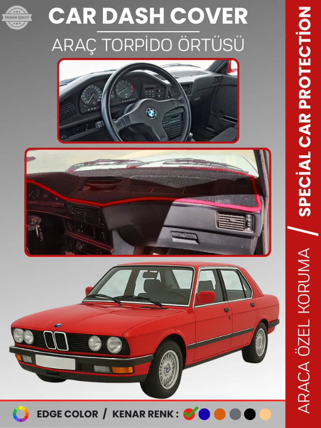 BMW E28 5 SERİSİ (1981-1988) Uyumlu Torpido Örtüsü Araca Özel Ön Göğüs Koruma