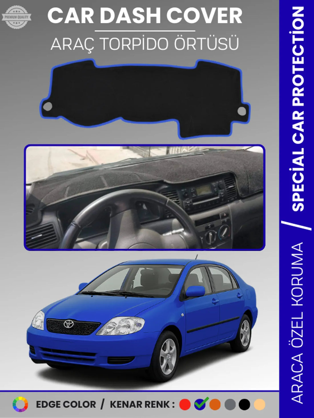 TOYOTA COROLLA E120 (2002-2007) Uyumlu Torpido Örtüsü Araca Özel Ön Göğüs Koruma