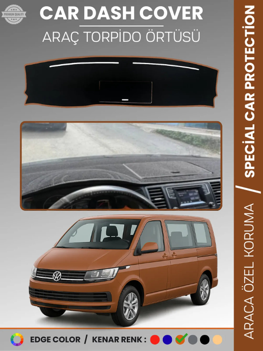 VOLKSWAGEN TRANSPORTER T6 KAPAKLI MODEL (2015-2020) Uyumlu Torpido Örtüsü Araca Özel Ön Göğüs Koruma