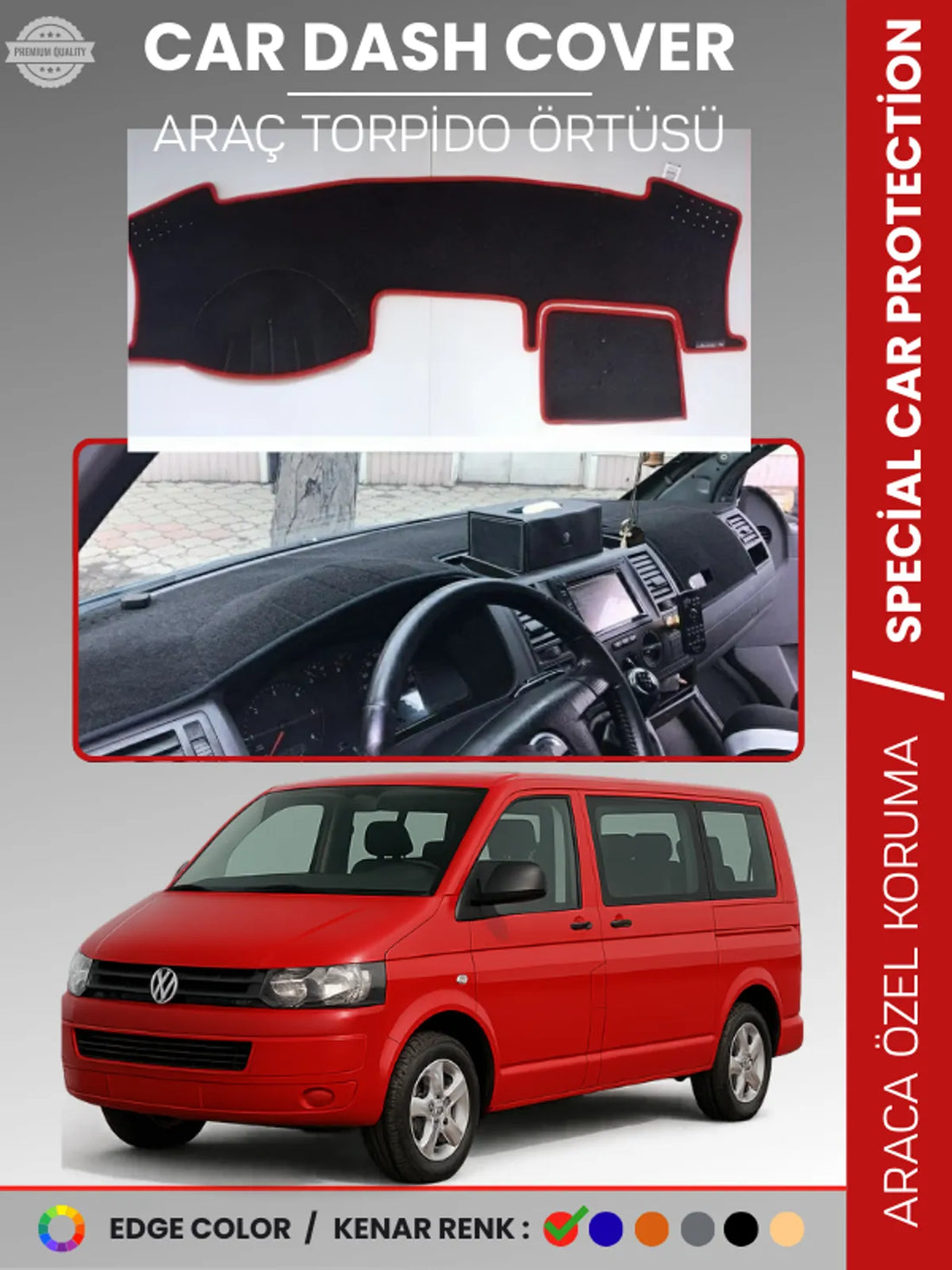 VOLKSWAGEN TRANSPORTER T5 (2003-2016) Uyumlu Torpido Örtüsü Araca Özel Ön Göğüs Koruma