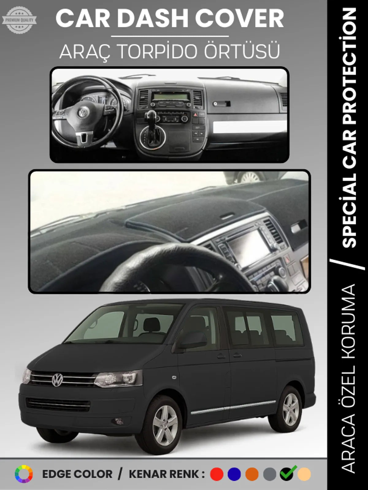 VOLKSWAGEN TRANSPORTER T5 (2003-2016) Uyumlu Torpido Örtüsü Araca Özel Ön Göğüs Koruma