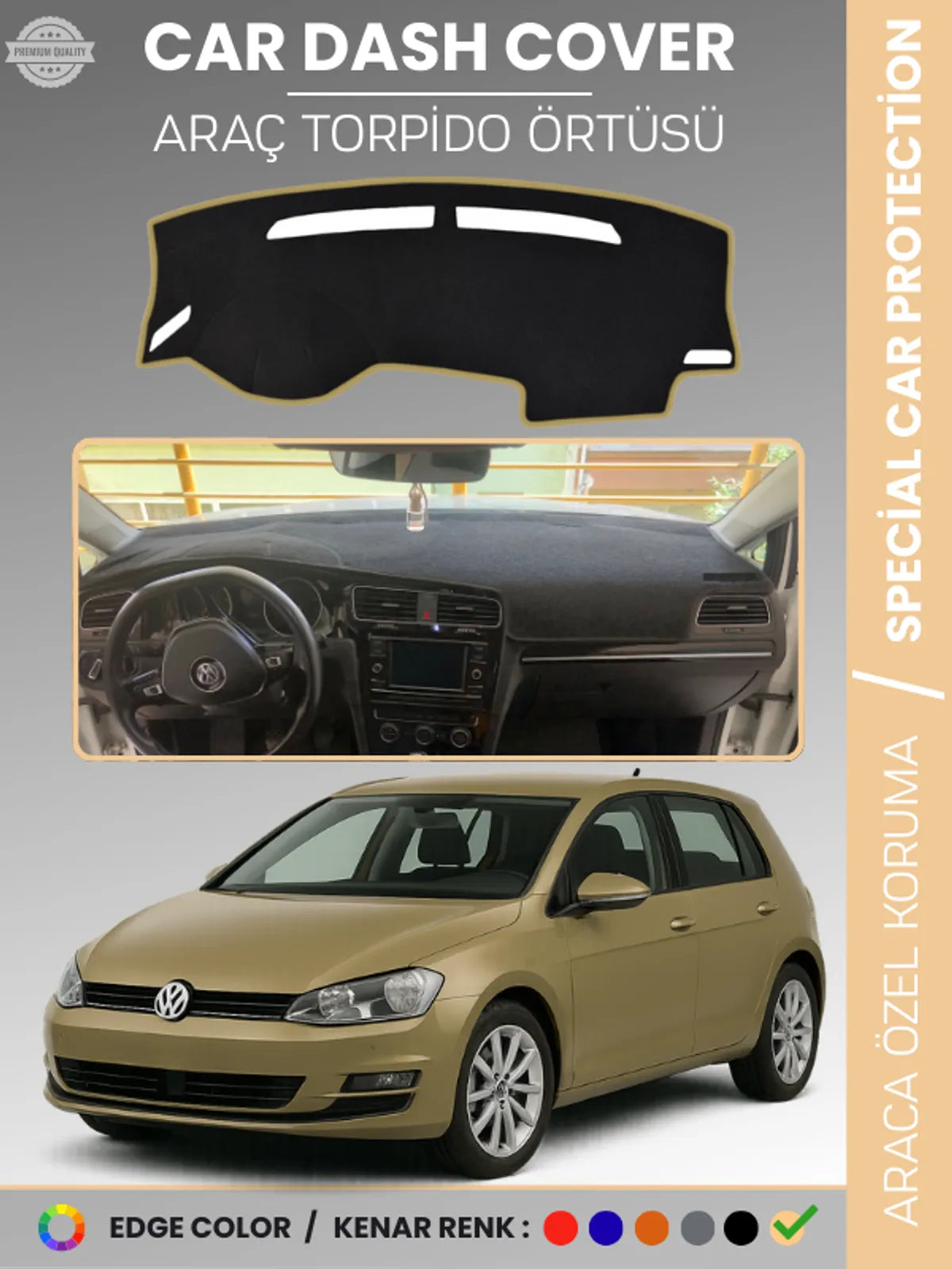 VOLKSWAGEN GOLF 7 (2013-2020) Uyumlu Torpido Örtüsü Araca Özel Ön Göğüs Koruma