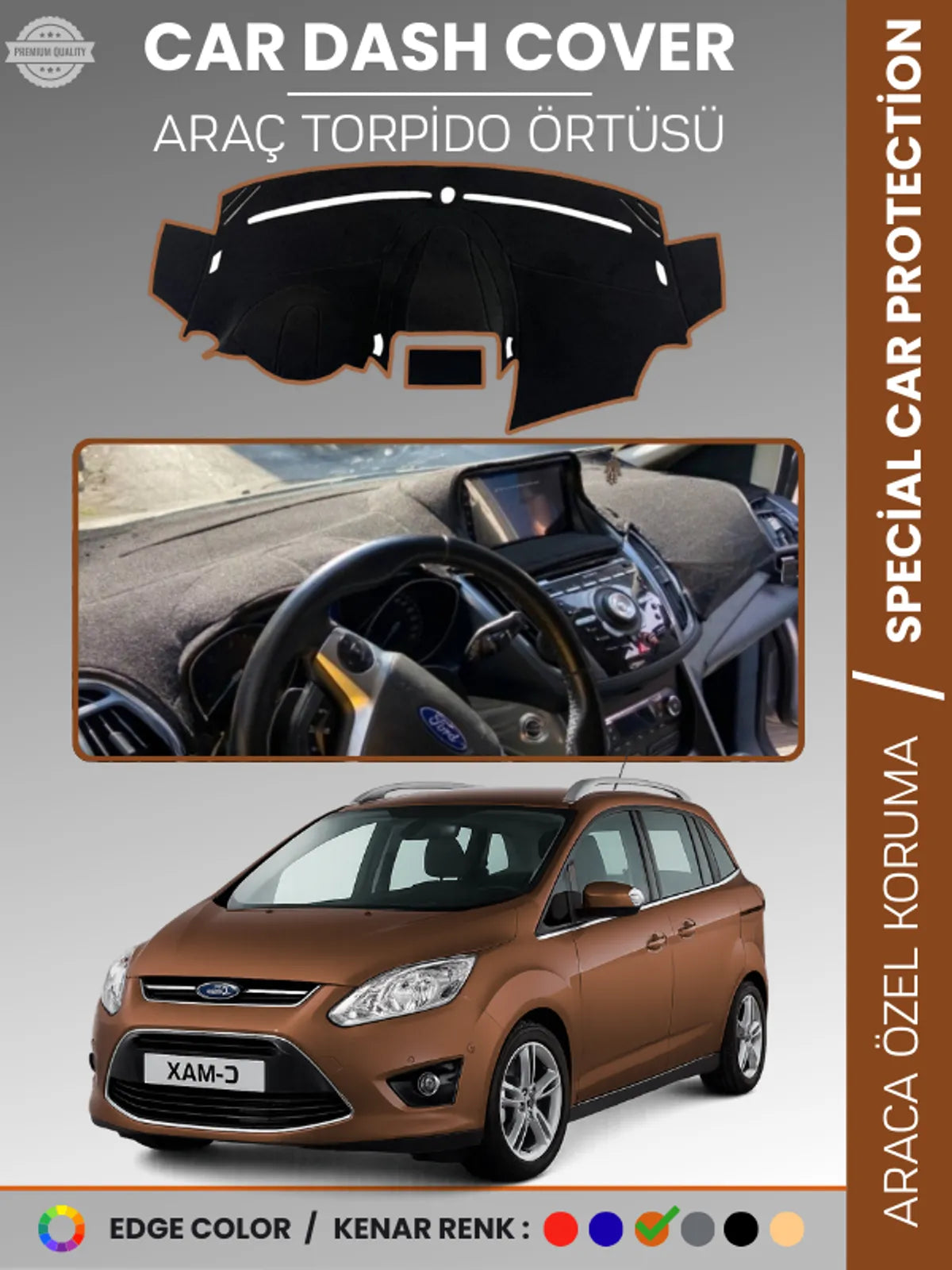 FORD C-MAX DOUBLE EKRAN (2010-2014) Uyumlu Torpido Örtüsü Araca Özel Ön Göğüs Koruma