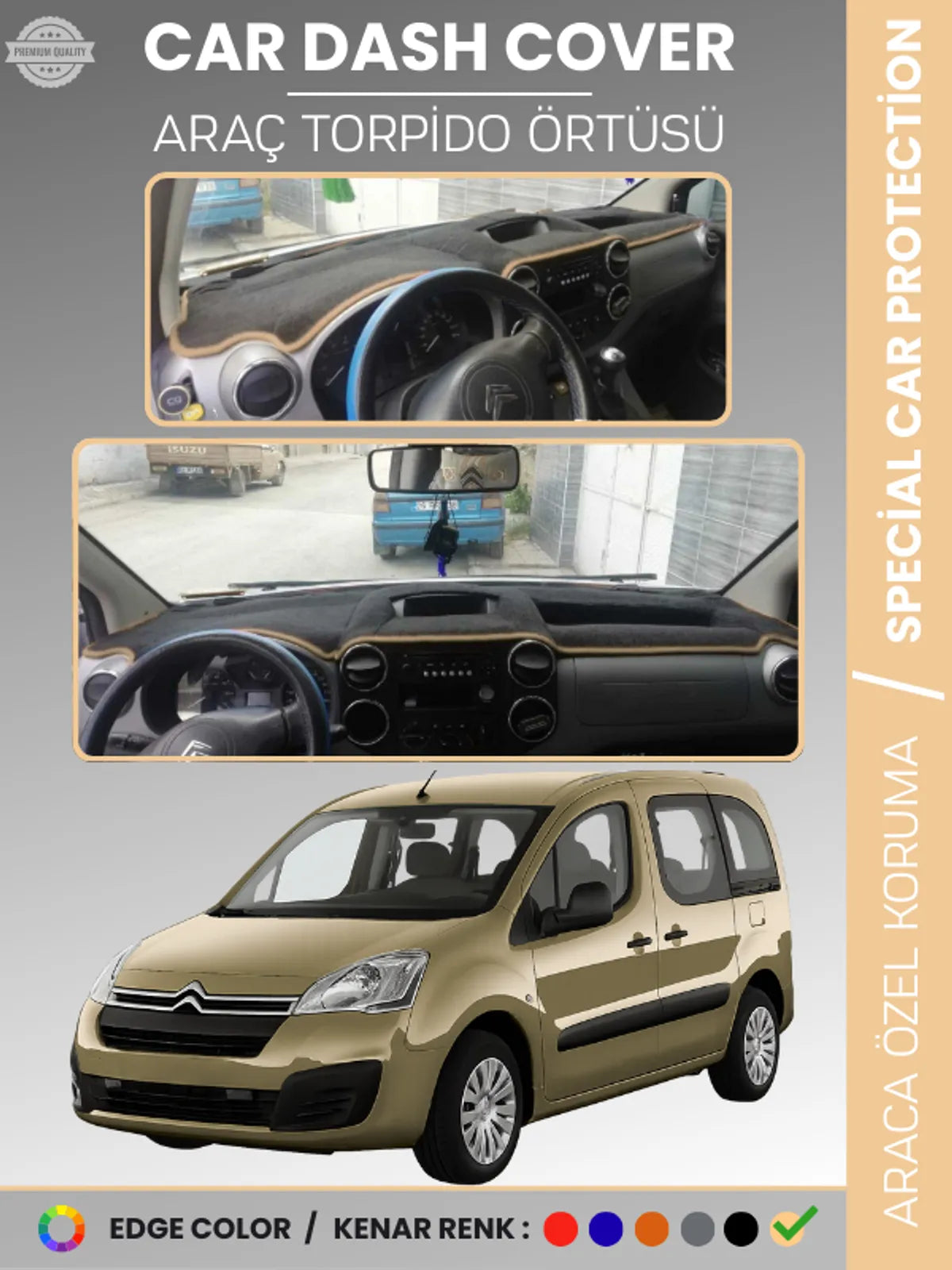 CITROEN BERLİNGO (2008-2017) Uyumlu Torpido Örtüsü Araca Özel Ön Göğüs Koruma