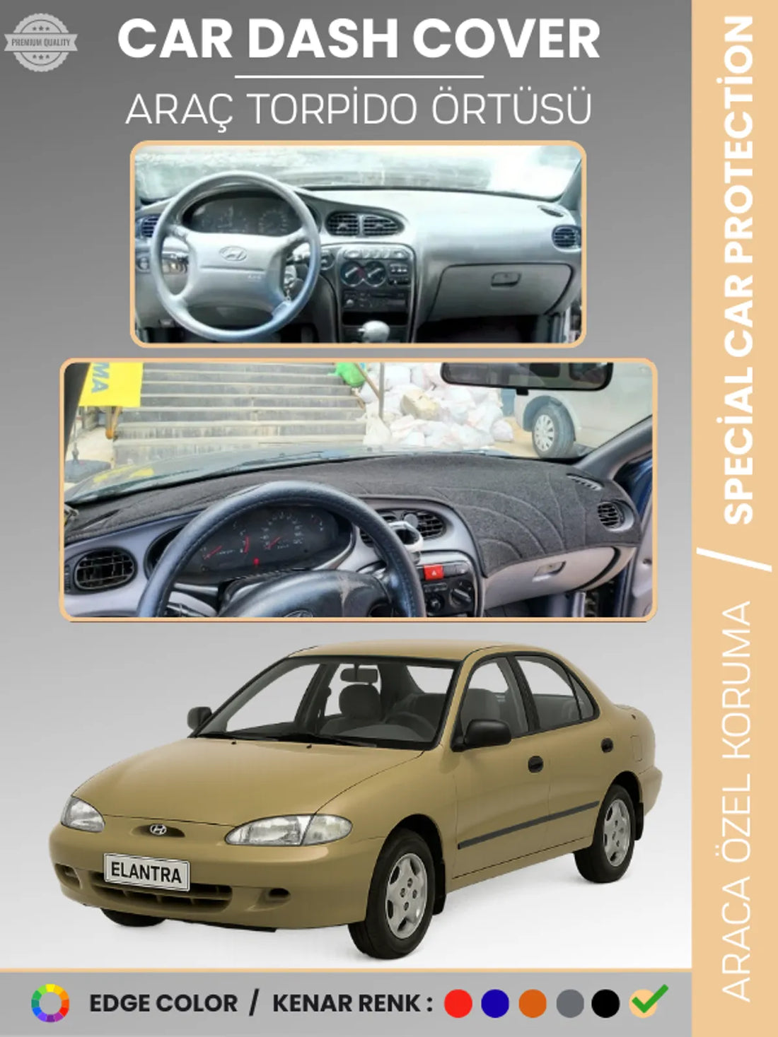 HYUNDAİ ELANTRA (1995-2000) Uyumlu Torpido Örtüsü Araca Özel Ön Göğüs Koruma