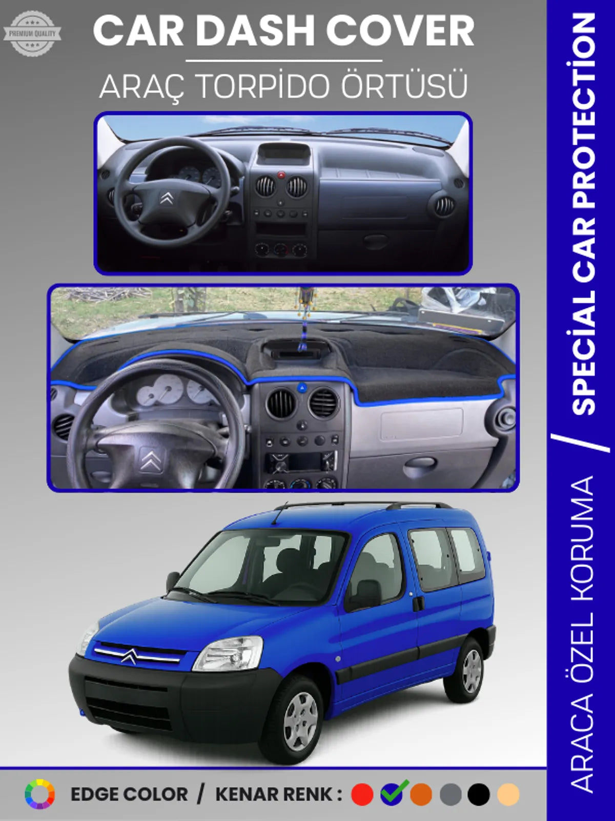 CITROEN BERLİNGO (1996-2006) Uyumlu Torpido Örtüsü Araca Özel Ön Göğüs Koruma