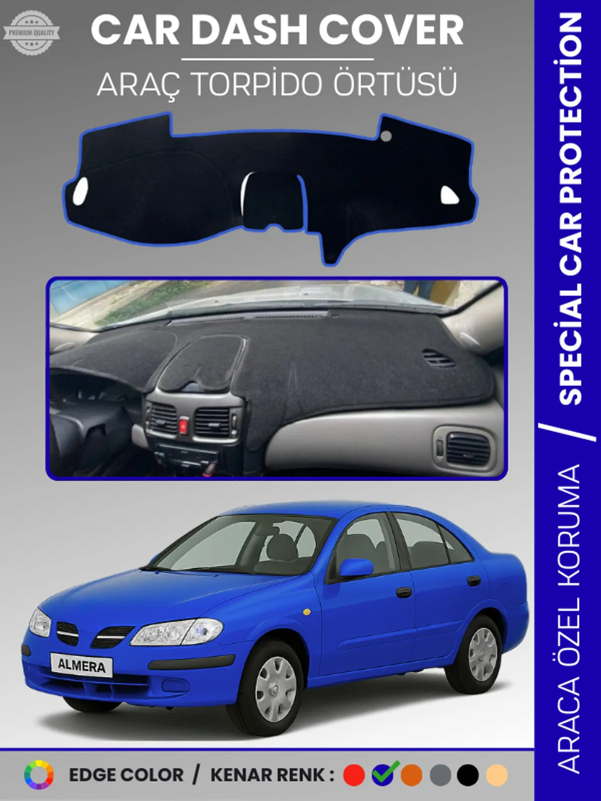 NİSSAN ALMERA KAPAKLI (2000-2006) Uyumlu Torpido Örtüsü Araca Özel Ön Göğüs Koruma
