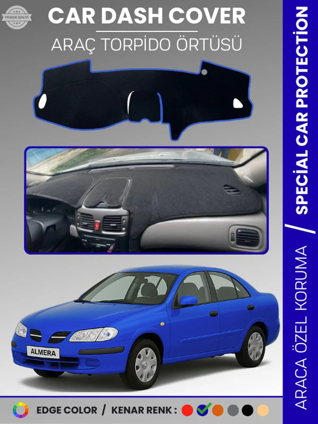 NİSSAN ALMERA KAPAKLI (2000-2006) Uyumlu Torpido Örtüsü Araca Özel Ön Göğüs Koruma