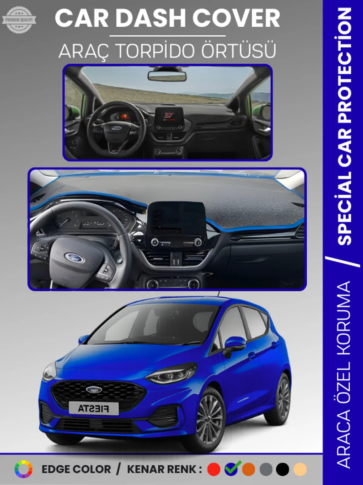 FORD FİESTA (2020+) Uyumlu Torpido Örtüsü Araca Özel Ön Göğüs Koruma