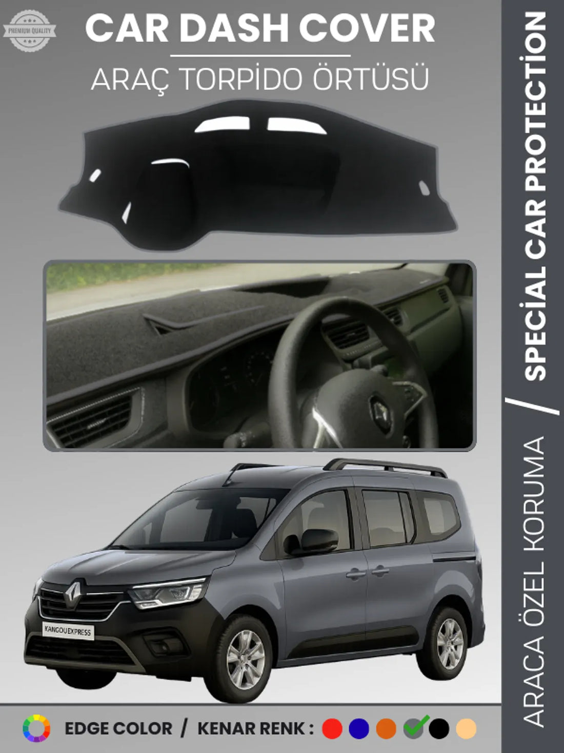RENAULT KANGOO EXPRESS (2021-2024) Uyumlu Torpido Örtüsü Araca Özel Ön Göğüs Koruma
