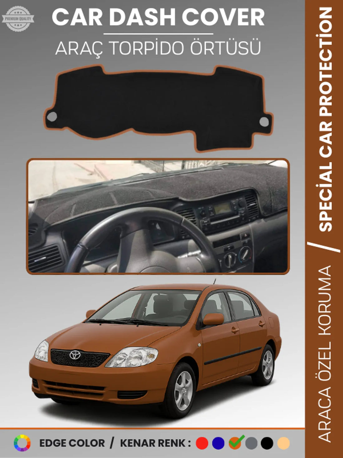 TOYOTA COROLLA E120 (2002-2007) Uyumlu Torpido Örtüsü Araca Özel Ön Göğüs Koruma