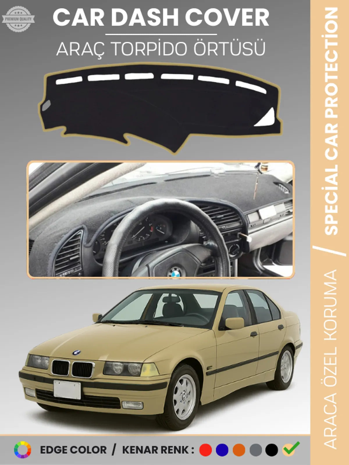 BMW E36 (1990-2000) Uyumlu Torpido Örtüsü Araca Özel Ön Göğüs Koruma
