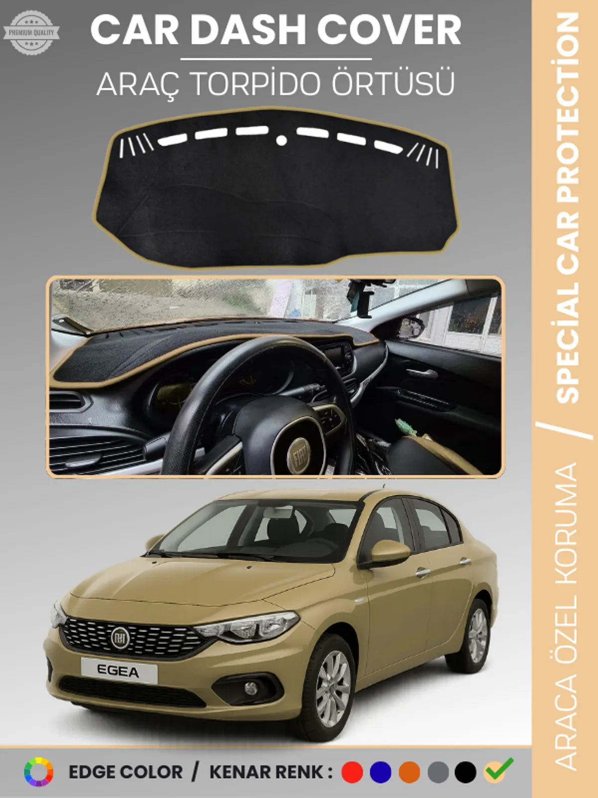 FIAT EGEA (2007-2021) Uyumlu Torpido Örtüsü Araca Özel Ön Göğüs Koruma