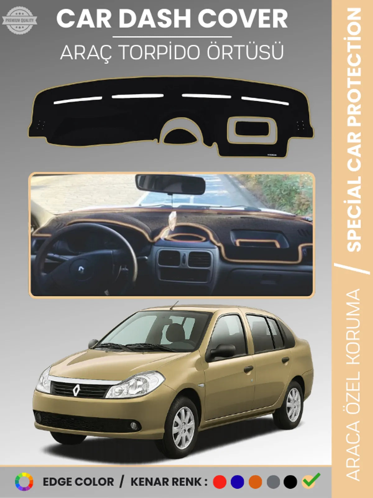 RENAULT SYMBOL 2 ALİZE (2008-2013) Uyumlu Torpido Örtüsü Araca Özel Ön Göğüs Koruma