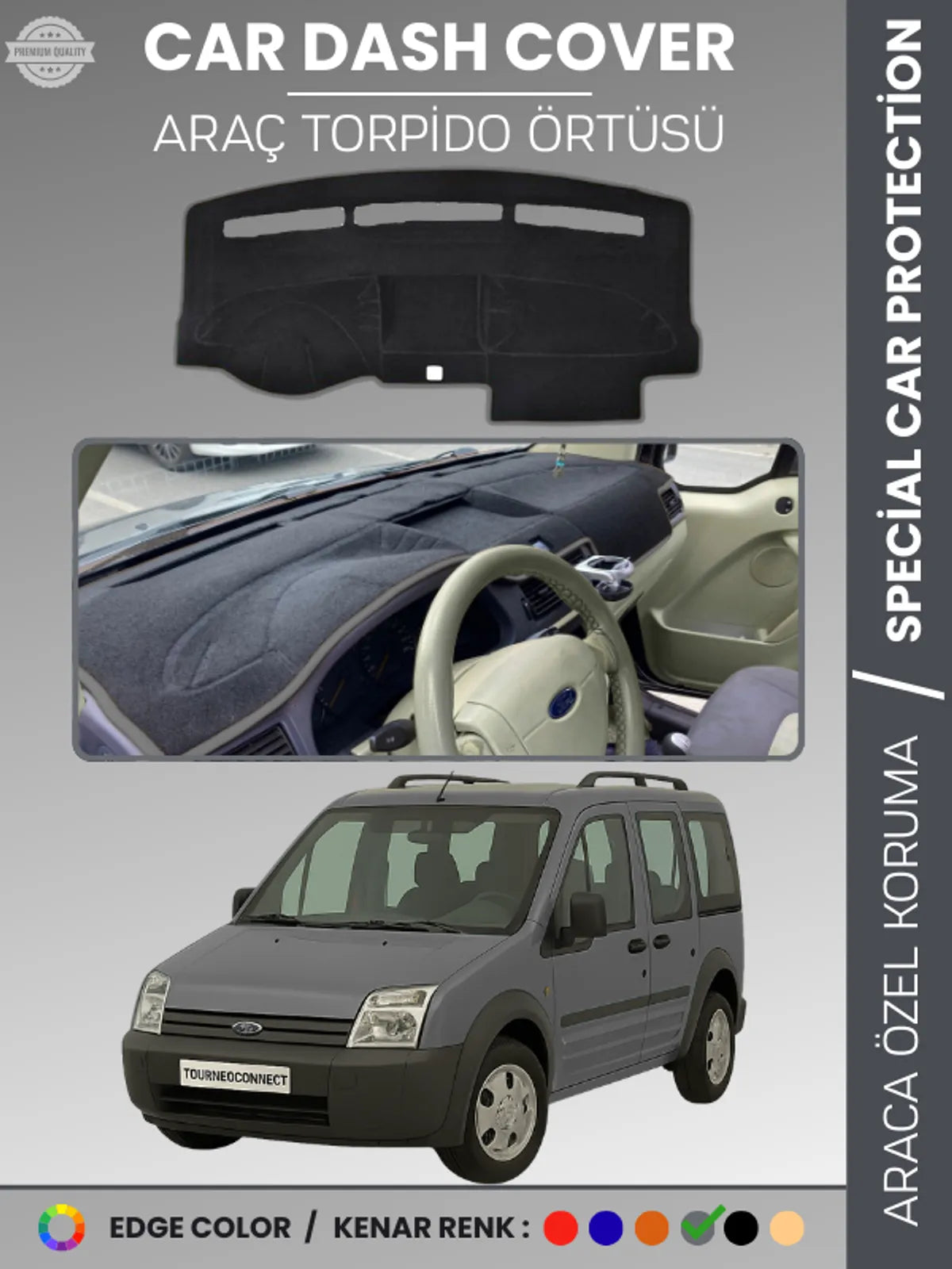 FORD TORNEO CONNECT (2002-2008) Uyumlu Torpido Örtüsü Araca Özel Ön Göğüs Koruma