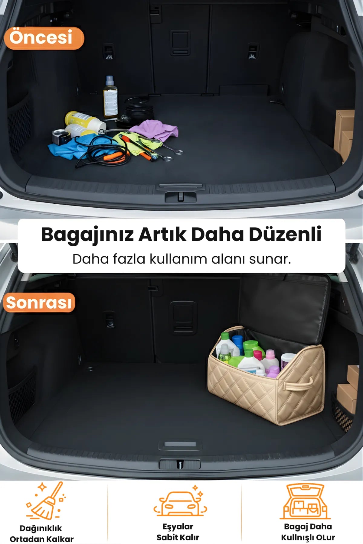 Oto Bagaj Çantası Çift Kat Deri Su Geçirmez Kaymaz Katlanır Araç Düzenleyici