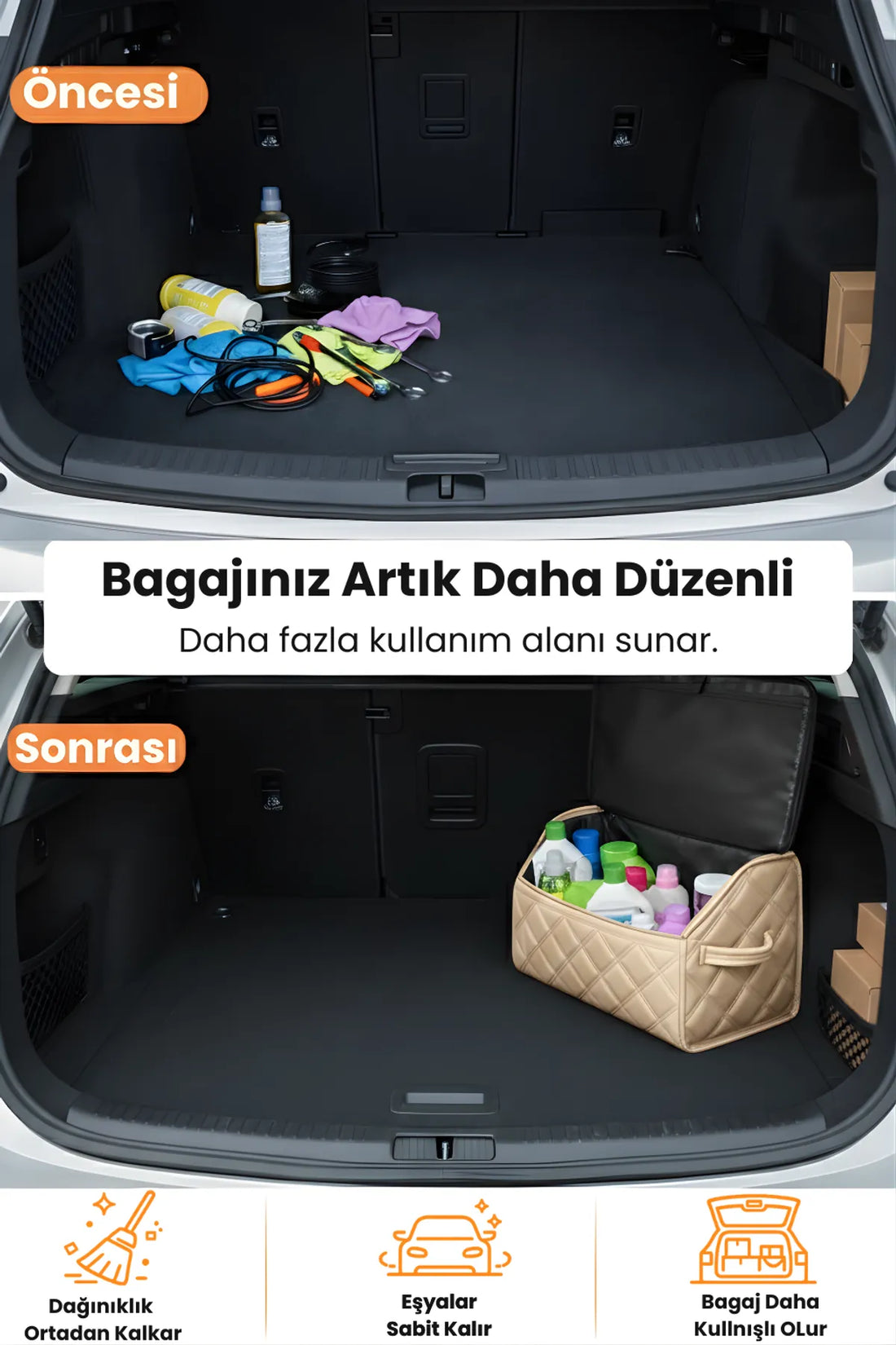 Oto Bagaj Çantası Çift Kat Deri Su Geçirmez Kaymaz Katlanır Araç Düzenleyici