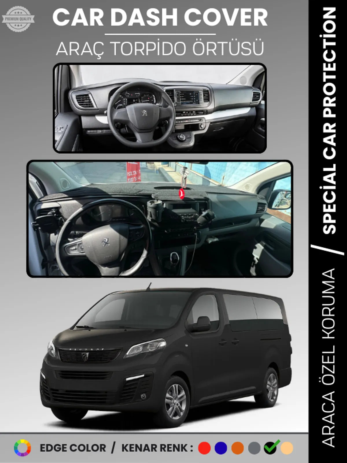 PEUGEOT TRAVELLER (2016-2023) Uyumlu Torpido Örtüsü Araca Özel Ön Göğüs Koruma