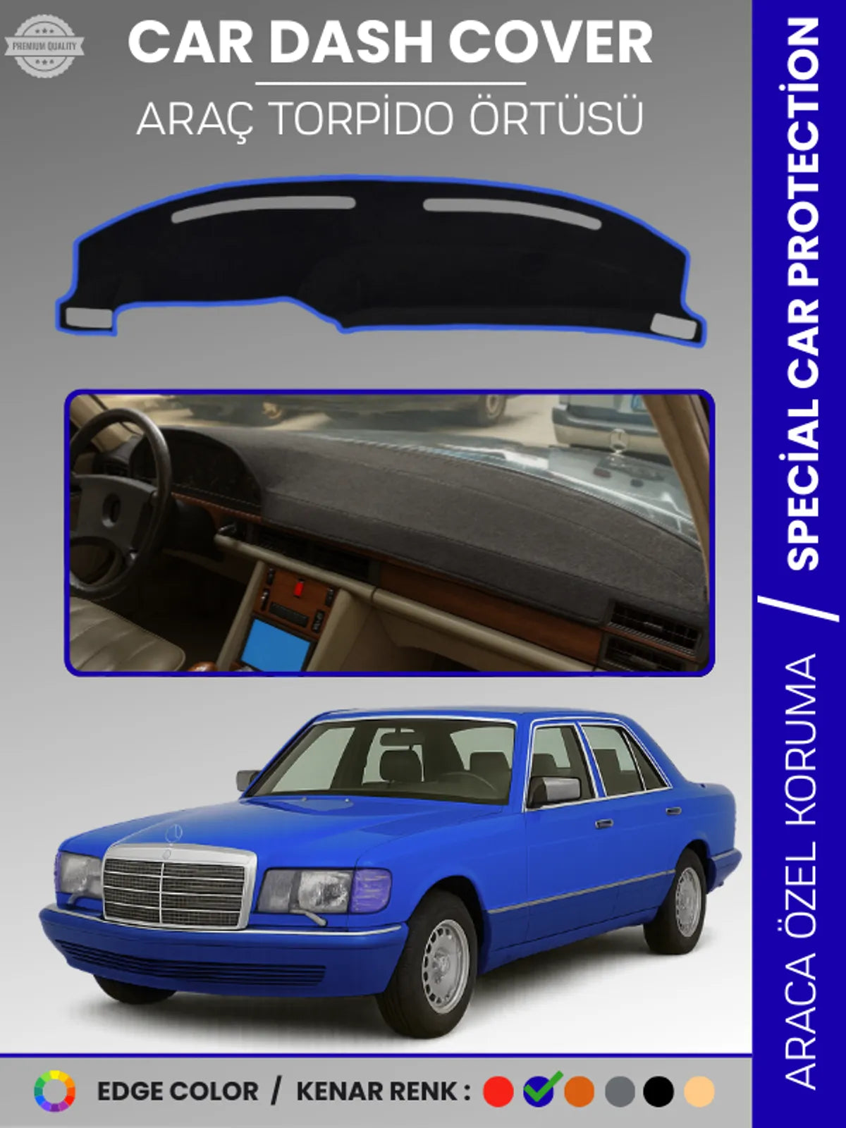 MERCEDES S CLASS W126 (1979-1991) Uyumlu Torpido Örtüsü Araca Özel Ön Göğüs Koruma