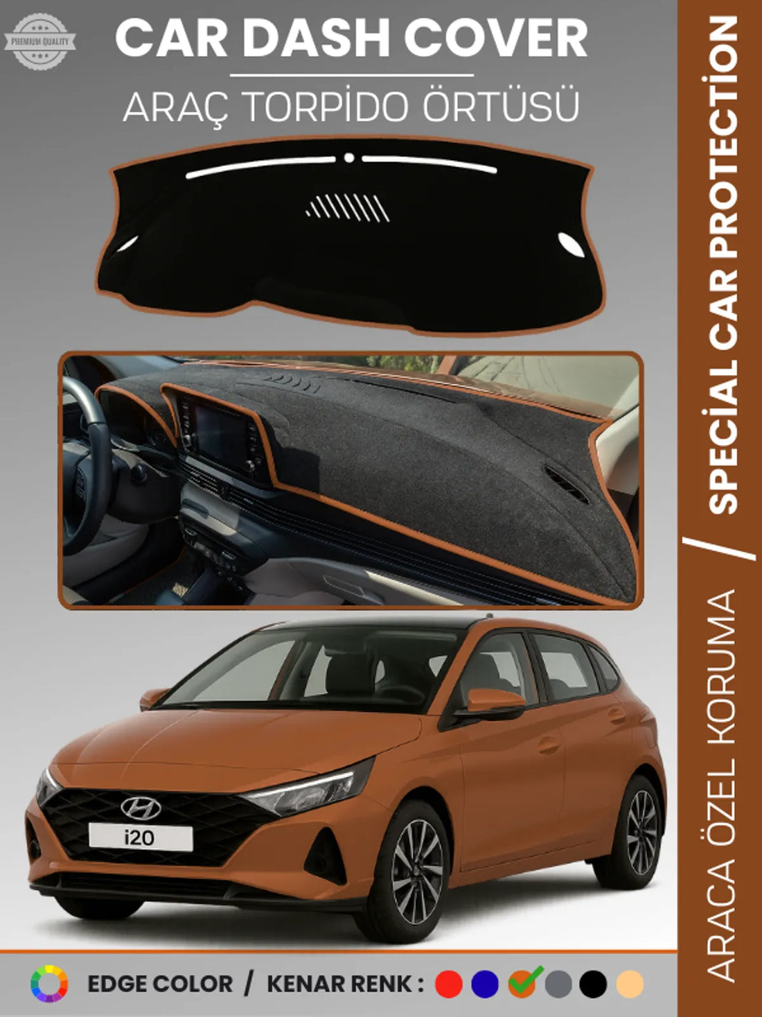 HYUNDAİ İ20 (2020+) Uyumlu Torpido Örtüsü Araca Özel Ön Göğüs Koruma