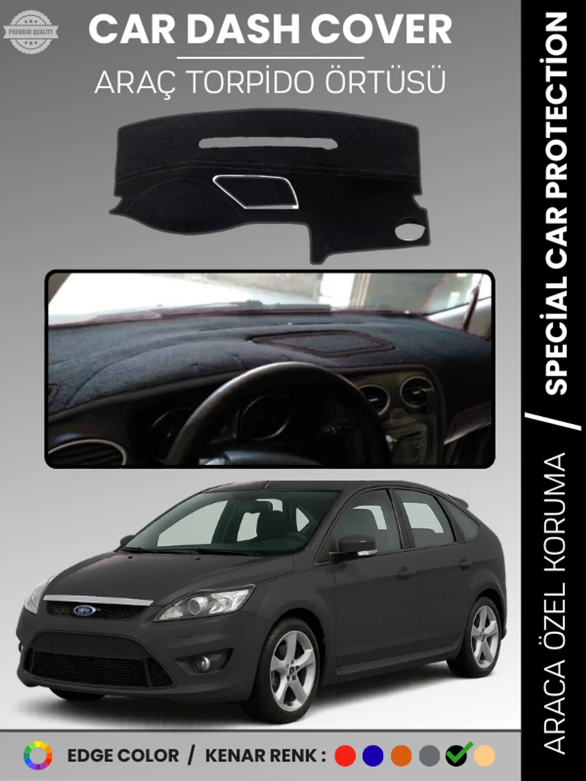 FORD FOCUS 2,5 (2008-2011) Uyumlu Torpido Örtüsü Araca Özel Ön Göğüs Koruma