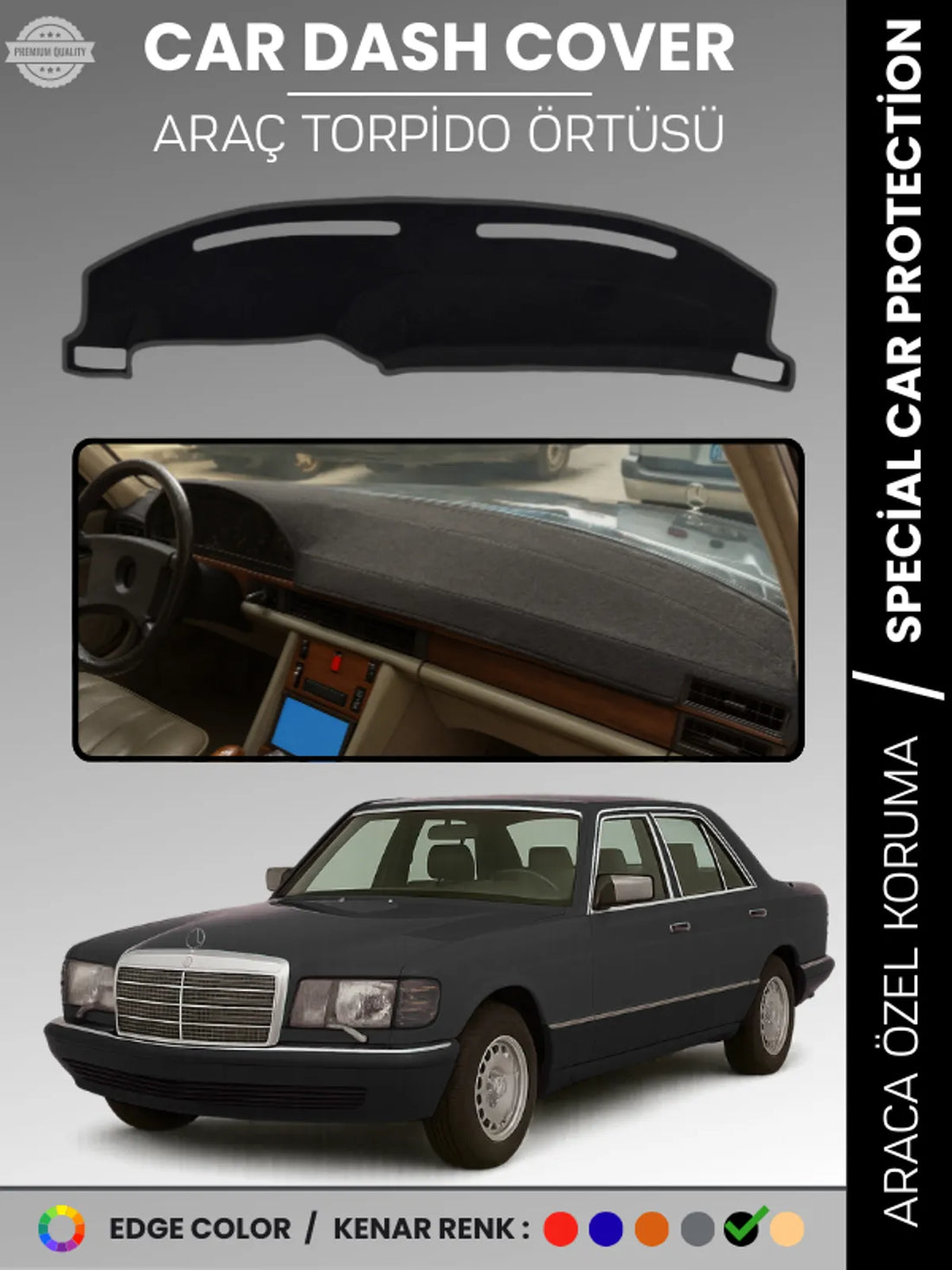 MERCEDES S CLASS W126 (1979-1991) Uyumlu Torpido Örtüsü Araca Özel Ön Göğüs Koruma