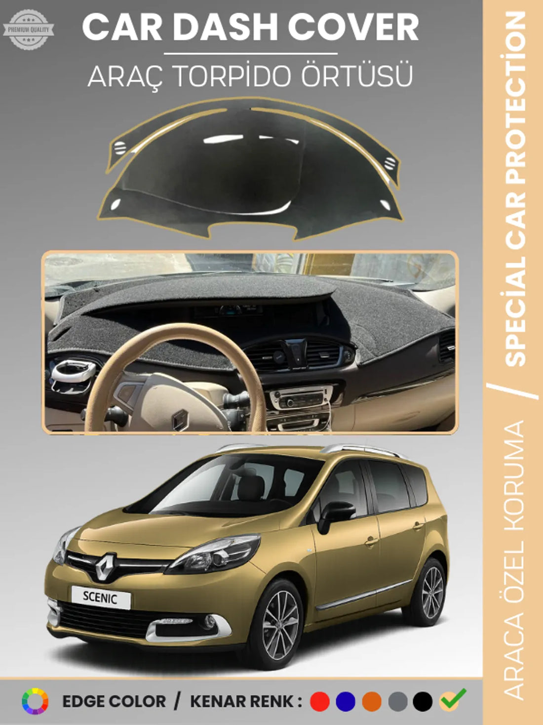 RENAULT SCENIC 3 (2009-2016) Uyumlu Torpido Örtüsü Araca Özel Ön Göğüs Koruma