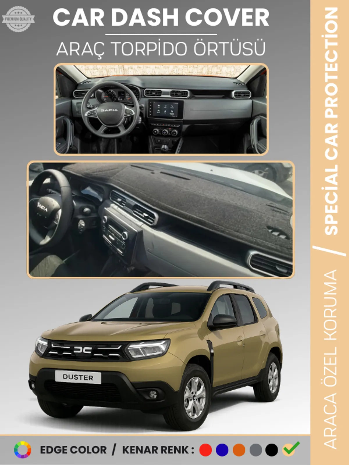 DACIA DUSTER (2023+) Uyumlu Torpido Örtüsü Araca Özel Ön Göğüs Koruma
