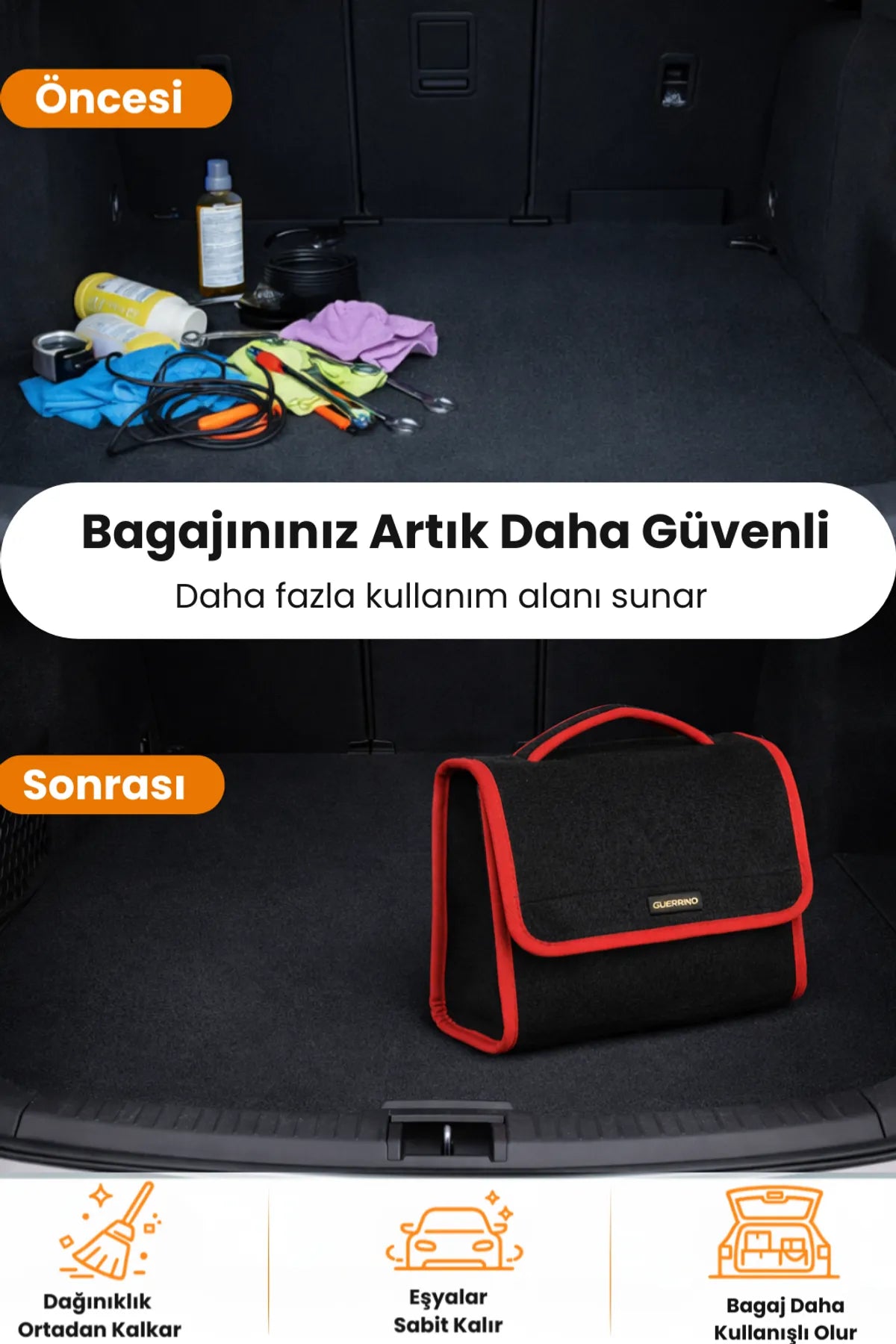 Oto Bagaj Çantası M Boy Kaymaz Cırt Bantlı Velur Kompakt Düzenleyici