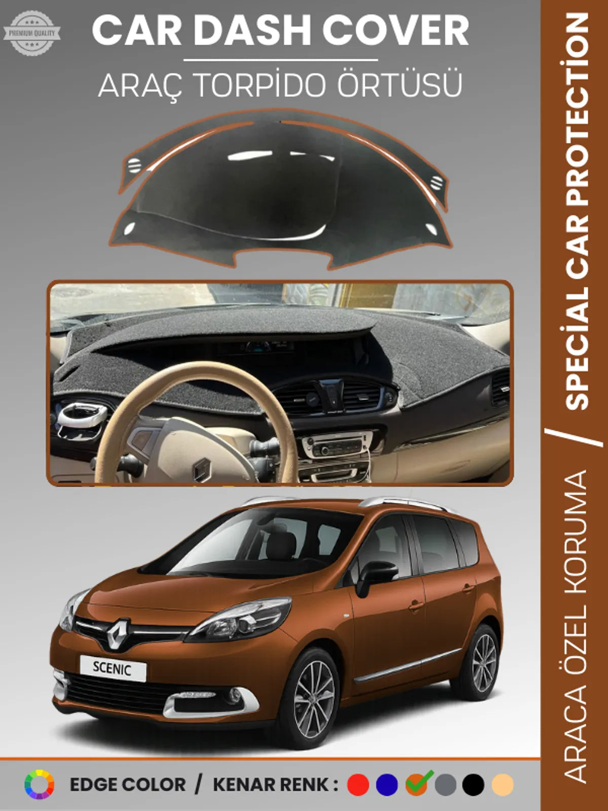 RENAULT SCENIC 3 (2009-2016) Uyumlu Torpido Örtüsü Araca Özel Ön Göğüs Koruma