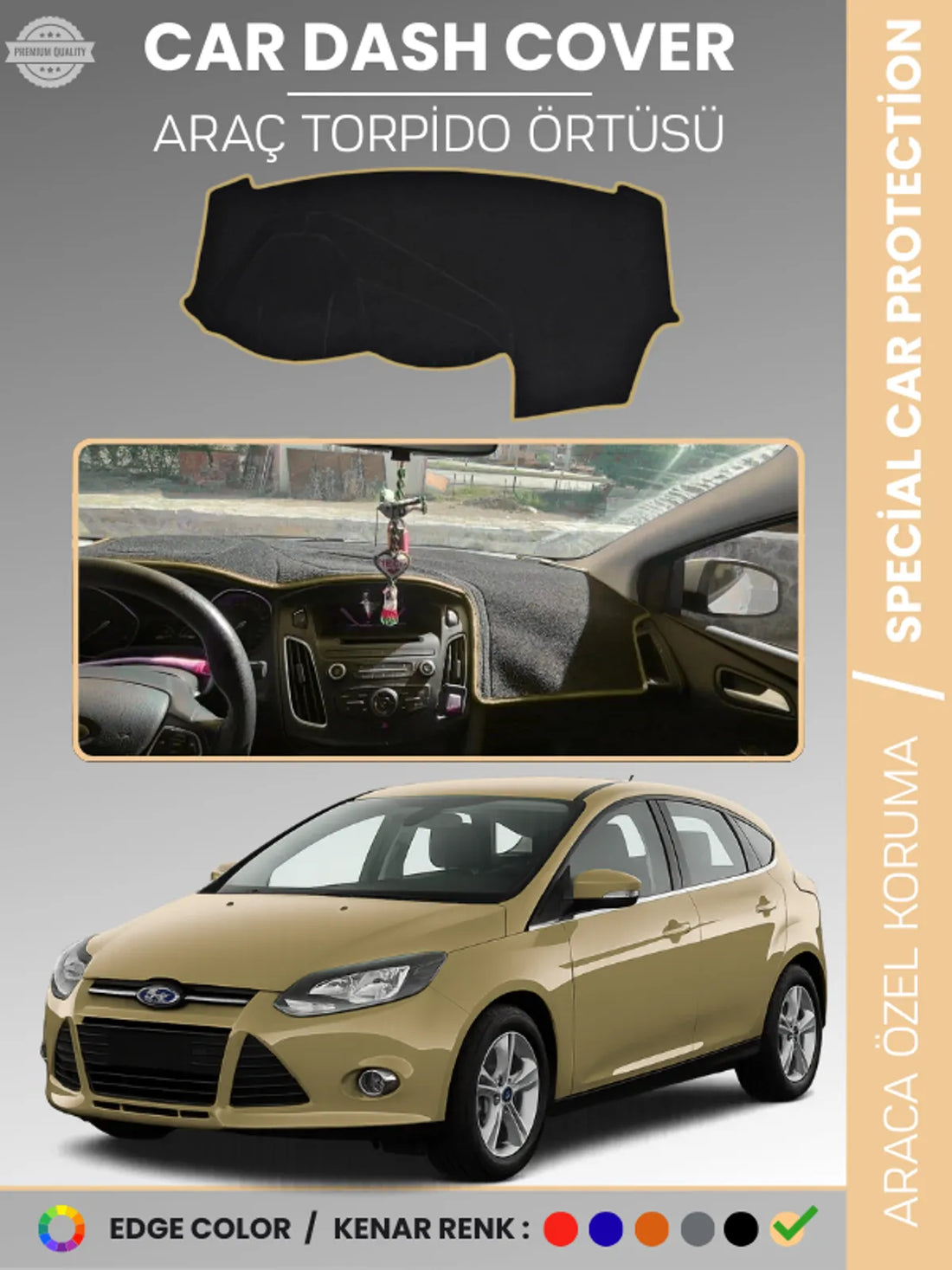FORD FOCUS 3 (2011-2016) Uyumlu Torpido Örtüsü Araca Özel Ön Göğüs Koruma