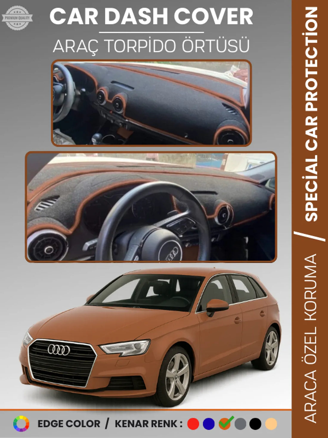 AUDİ A3 (2013-2020) Uyumlu Torpido Örtüsü Araca Özel Ön Göğüs Koruma
