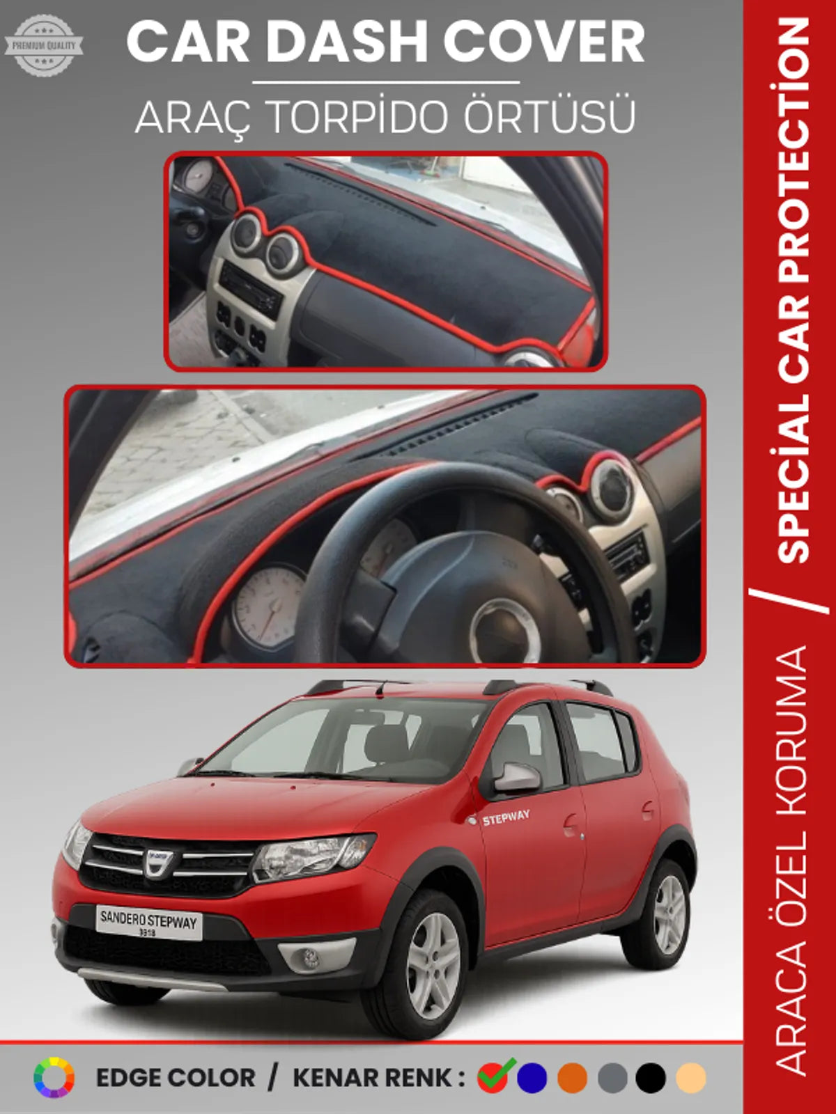 DACIA SANDERO STEPWAY (2010-2015) Uyumlu Torpido Örtüsü Araca Özel Ön Göğüs Koruma