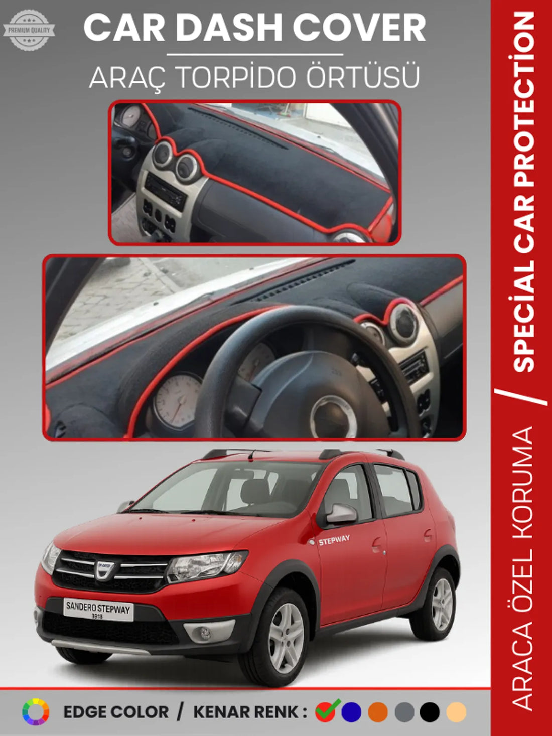 DACIA SANDERO STEPWAY (2010-2015) Uyumlu Torpido Örtüsü Araca Özel Ön Göğüs Koruma