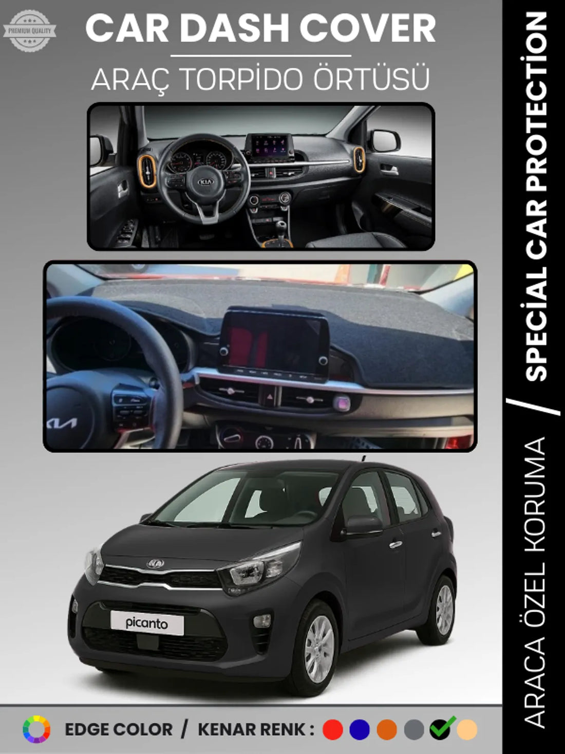 KIA PICANTO (2017-2023) Uyumlu Torpido Örtüsü Araca Özel Ön Göğüs Koruma
