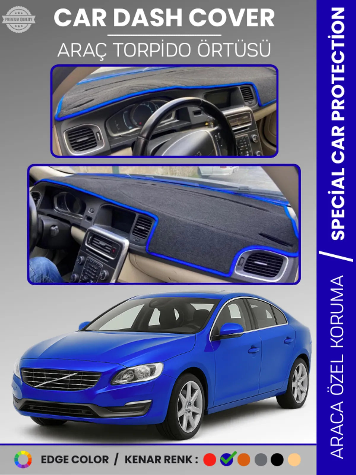 VOLVO S60 (2011-2017) Uyumlu Torpido Örtüsü Araca Özel Ön Göğüs Koruma