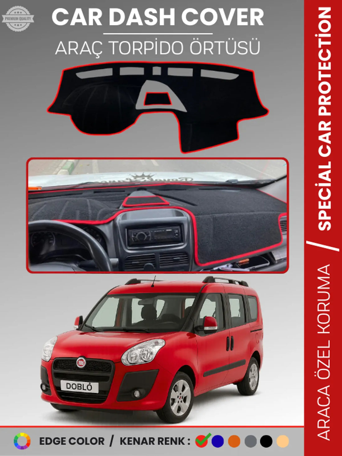 FIAT DOBLO D3 KAPAKLI (2013-2015) Uyumlu Torpido Örtüsü Araca Özel Ön Göğüs Koruma